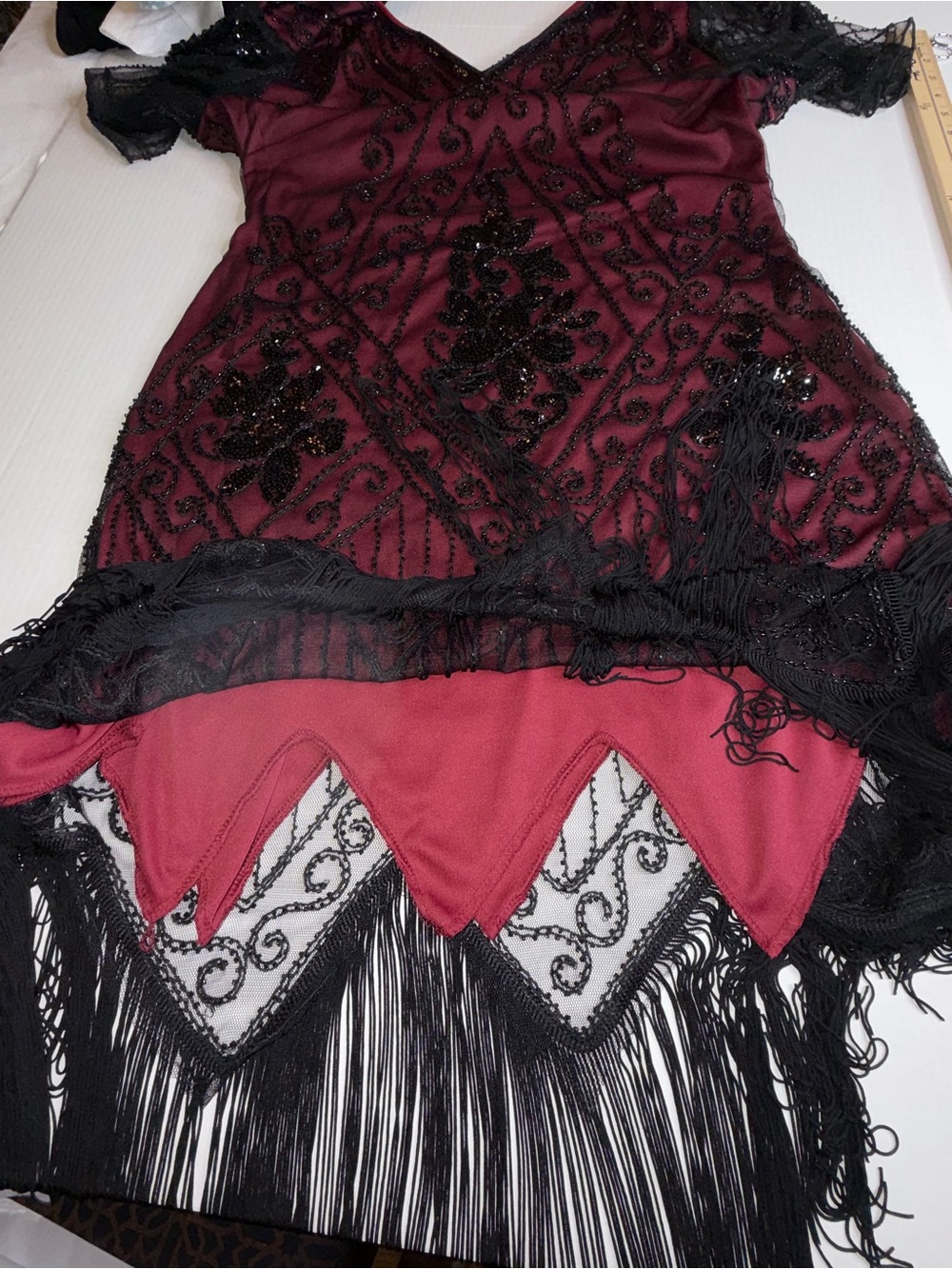 BABEYOND XXL Black Beaded Fringe Flapper Dress Raspberry Pink Art Deco Gatsby - Picture 8 of 13